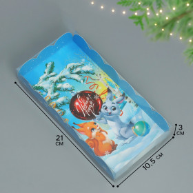 Коробка для прян. 21х10х3 см с прозрач.крышкой &quot;С Новым годом&quot;