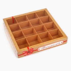 Коробка для 16 конфет с прозрачной крышкой "Для тебя"