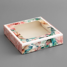 Коробка с окидной крышкой 13х13х3 см &quot;Цветы&quot;  