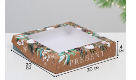 Коробка 20х20х4 см с окном &quot;Present&quot;  