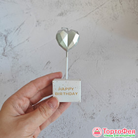 Свеча для торта &quot;Сердце с гранями&quot;, серебро