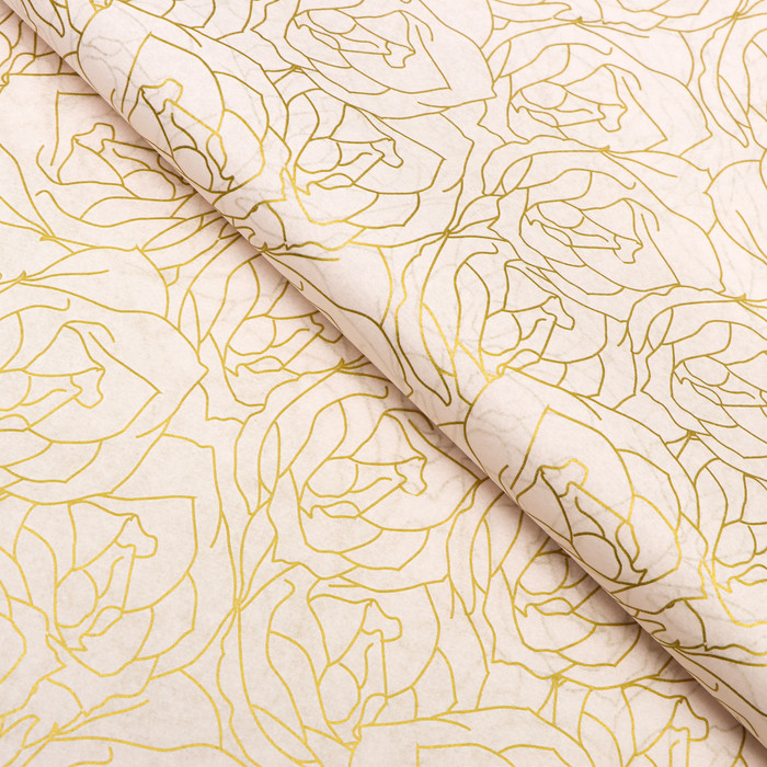 Бумага упаковоч. тишью Кремовая/золотое тиснение (цветы), 1 лист (50х70 см)