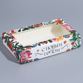 Коробка 20х12х4 см с окном &quot;Новогодняя композиция&quot;   