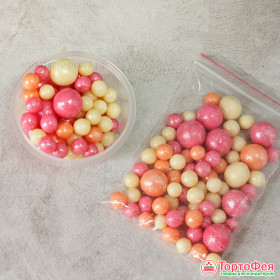 Шарики рисовые в глазури. Персиковые/розовые/белые 5-12 мм, 25 гр  