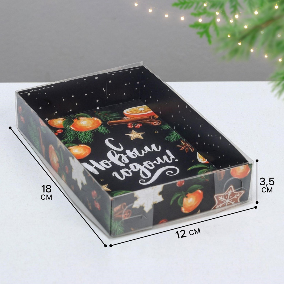 Коробка для прян. 17х12х3 см с прозрач.крышкой "С Новым годом" 