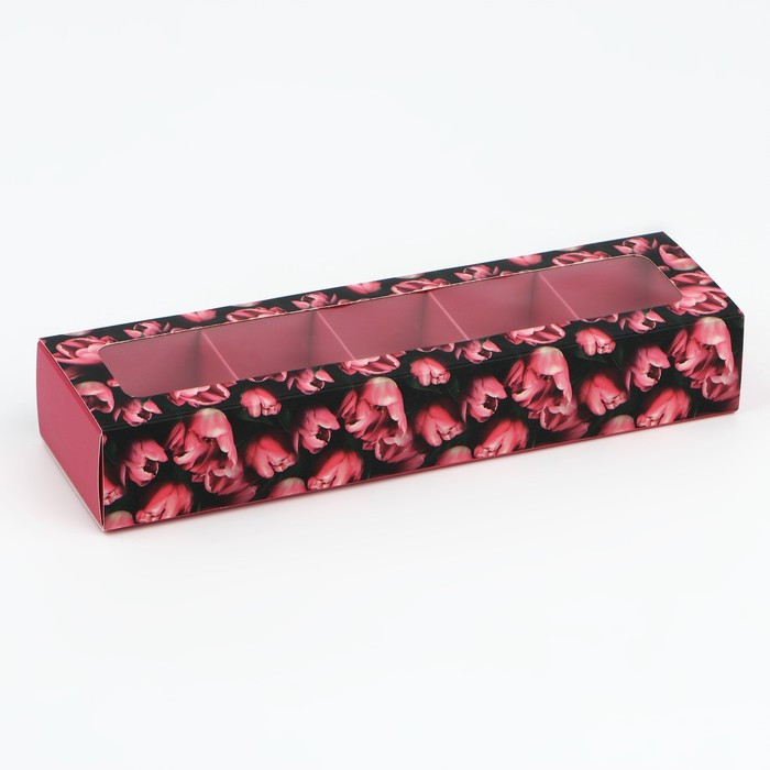 Коробка для 5 конфет с окном "Тюльпаны"