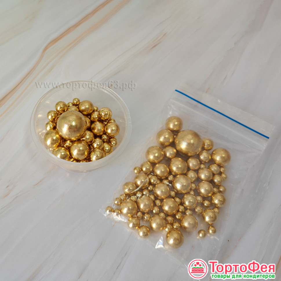Посыпка сахарная Шарики Золотые микс рамеров (только шарики), 20 гр 