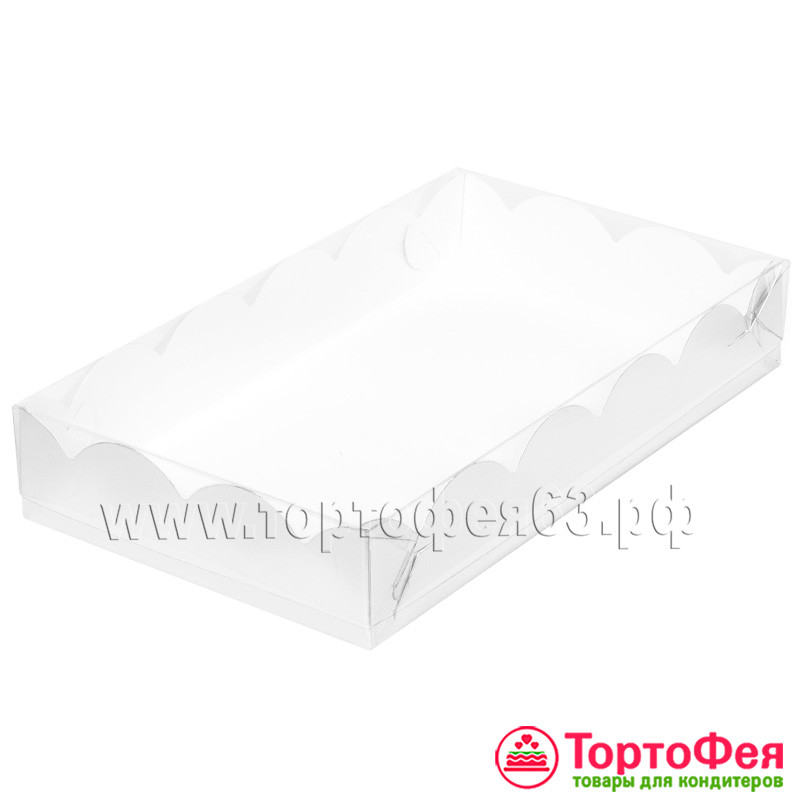 Коробка для пряников 20х12х3,5 см с прозрачной крышкой / белая
