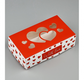 Коробка 19х11х5 см с резным окном &quot;Красные сердечки&quot; 