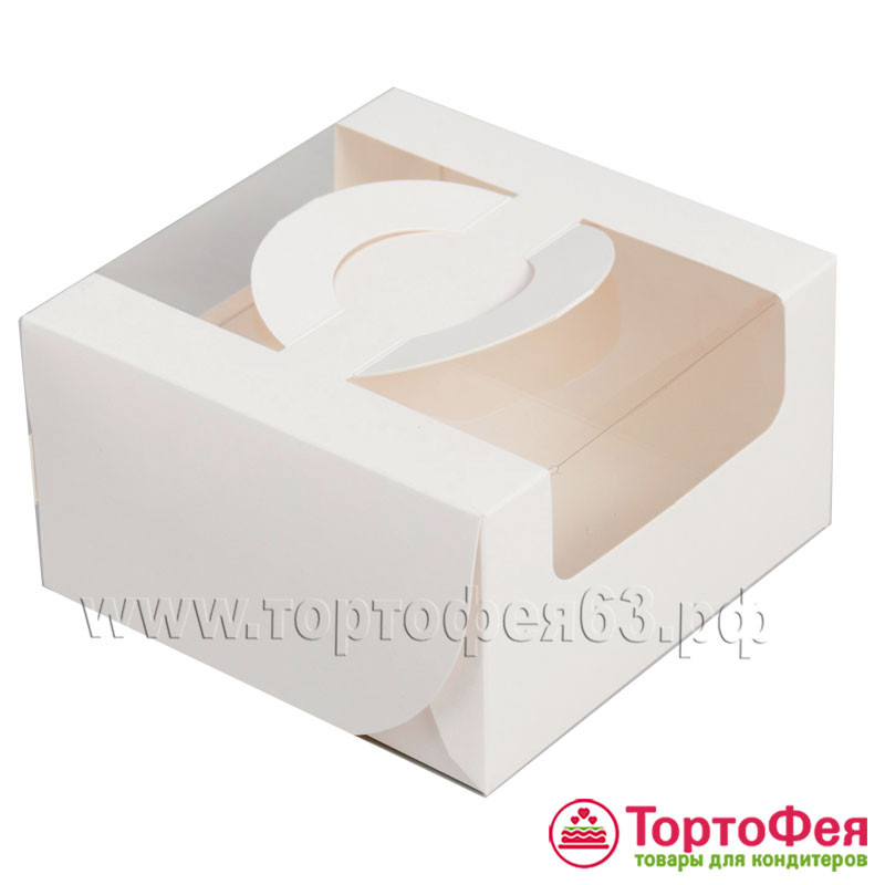 Коробка для бенто-торта 14х14х8 см с ручками, белая