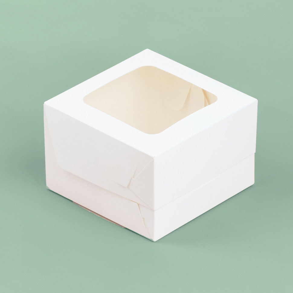 Коробка для бенто-торта 16х16х10 см с окном, белая