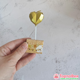 Свеча для торта &quot;Сердце с гранями&quot;, золото