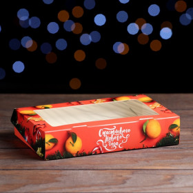 Коробка 20х12х4 см с окном &quot;Счастливого нового года&quot;  