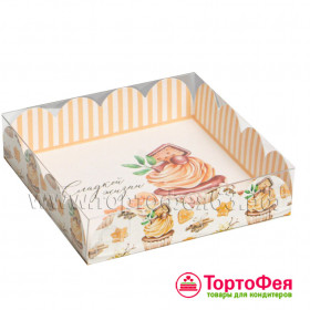 Коробка для пряников 13х13х3 см с прозрачной крышкой "Сладкой жизни"