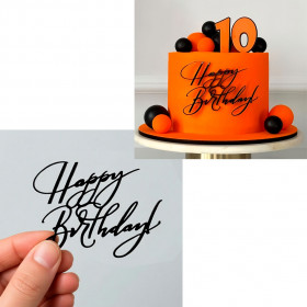 Декор из акрила "Happy Birthday (с днем рождения)", черный / 9,5*6,5