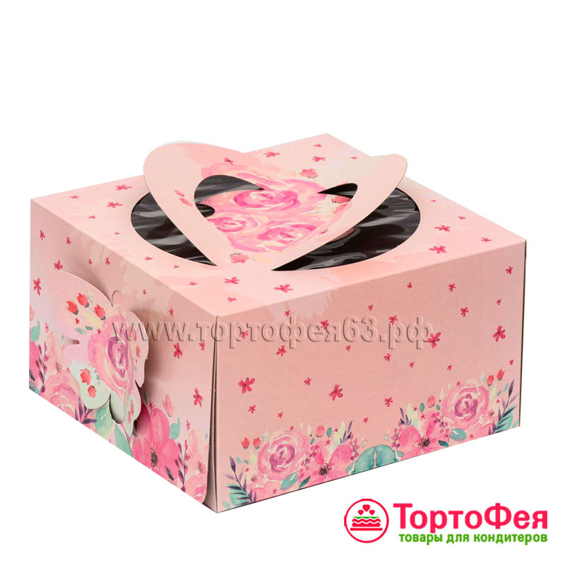Коробка для торта 21х21х12 см "Бабочка", розовая