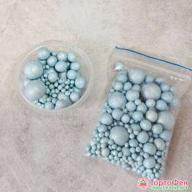 Шарики рисовые в глазури. Голубые 2-13 мм, 25 гр       