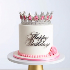 Украшение для торта "Корона серебряная с розовыми камнями"