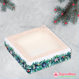 Коробка с откидной крышкой 15х15х4 см &quot;Еловые веточки&quot; , беж
