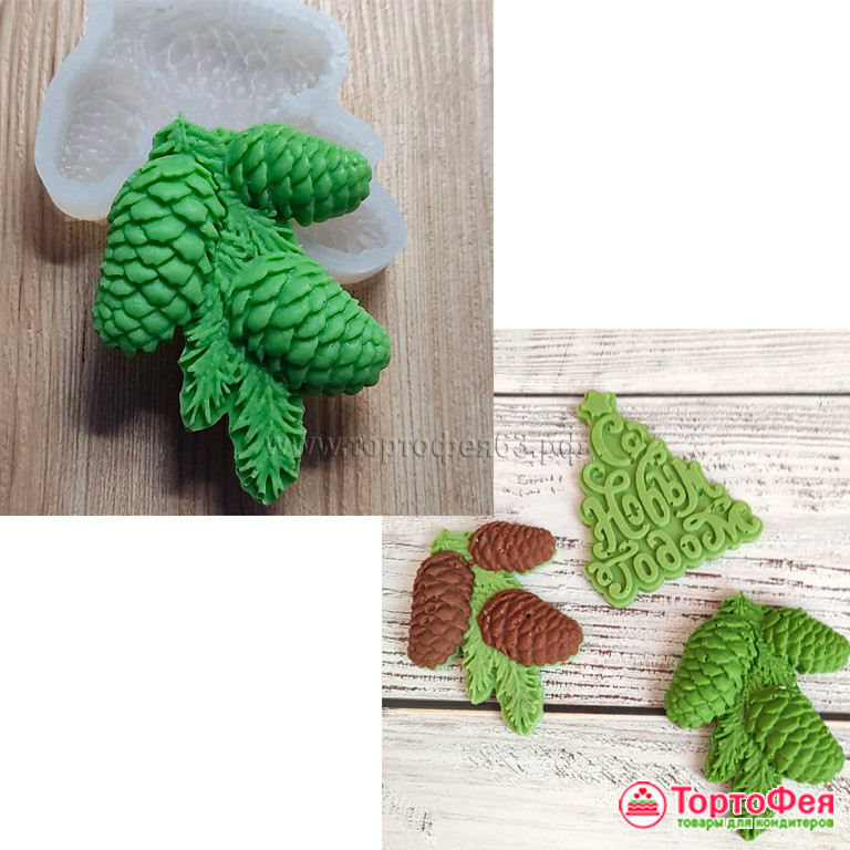 Форма силиконовая "Еловая ветка с шишками"