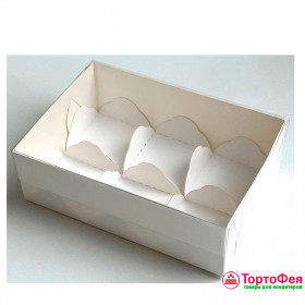 Коробка для 6 моти с прозрачной крышкой, белая 