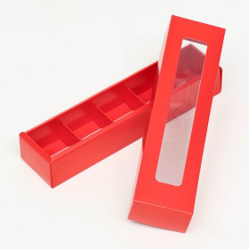 Коробка для 5 конфет с окном, красная