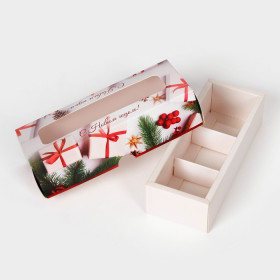Коробка для 3 конфет с окном &quot;С Новым годом&quot;