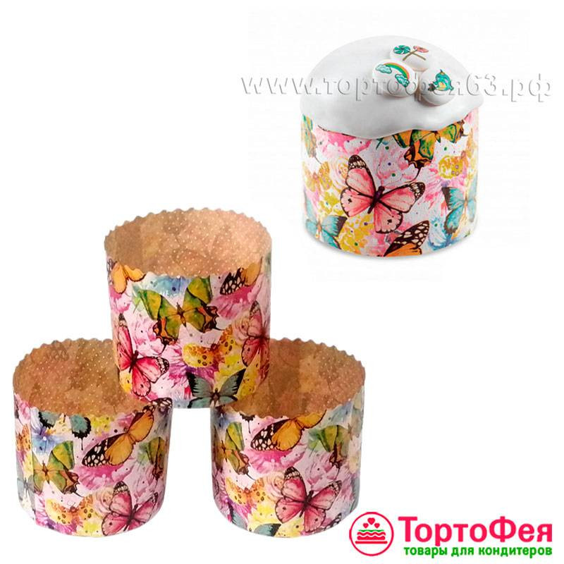 Форма бумаж. Кулич "Бабочки" Разноцветные 200-250 гр (9*9см) / 10 шт  
