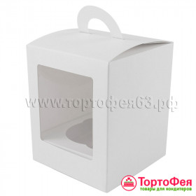 Коробка для 1 капкейка с окном, белая &quot;Домик&quot;