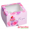 Коробка для 4 капкейков с окном "Пионы"
