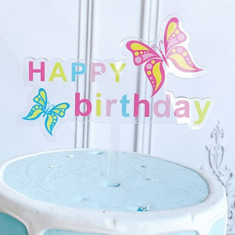 Топпер «Happy Birthday» прозрачный с бабочками