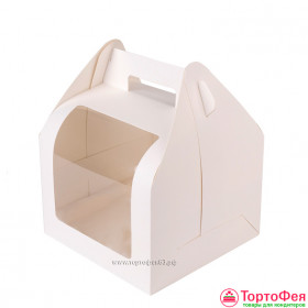 Коробка-сундучок для кулича/торта 17х17х12 см с ручкой, белая