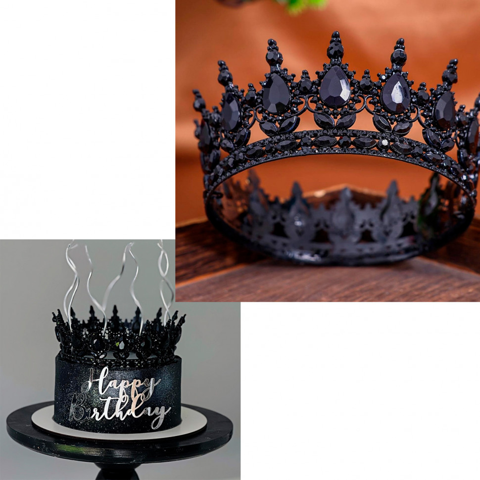 Украшение для торта "Корона черная с черными камнями"
