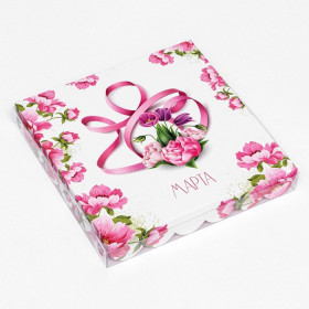 Коробка 21х21х3 см с прозрачной крышкой "8 Марта"