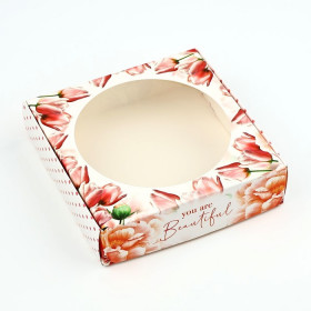 Коробка с откидной крышкой 11х11х3 см "Тюльпаны"