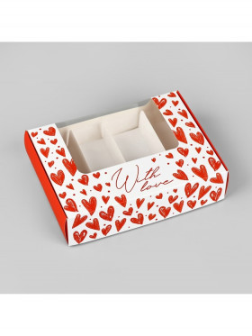 Коробка для 4 эклеров 20х15х5 см с откидной крышкой "Сердечки"