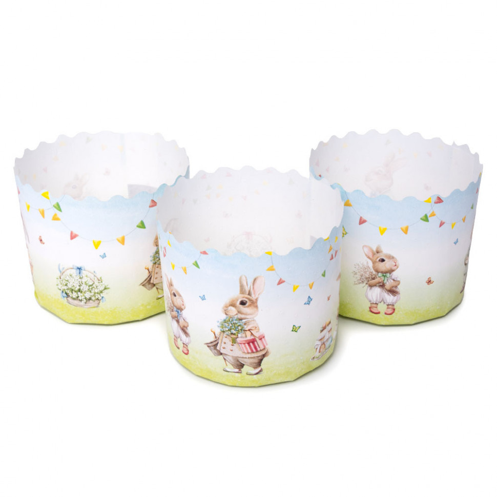 Форма бумаж. Кулич "Зайцы ретро" 100 гр (7*6 см) / 10 шт