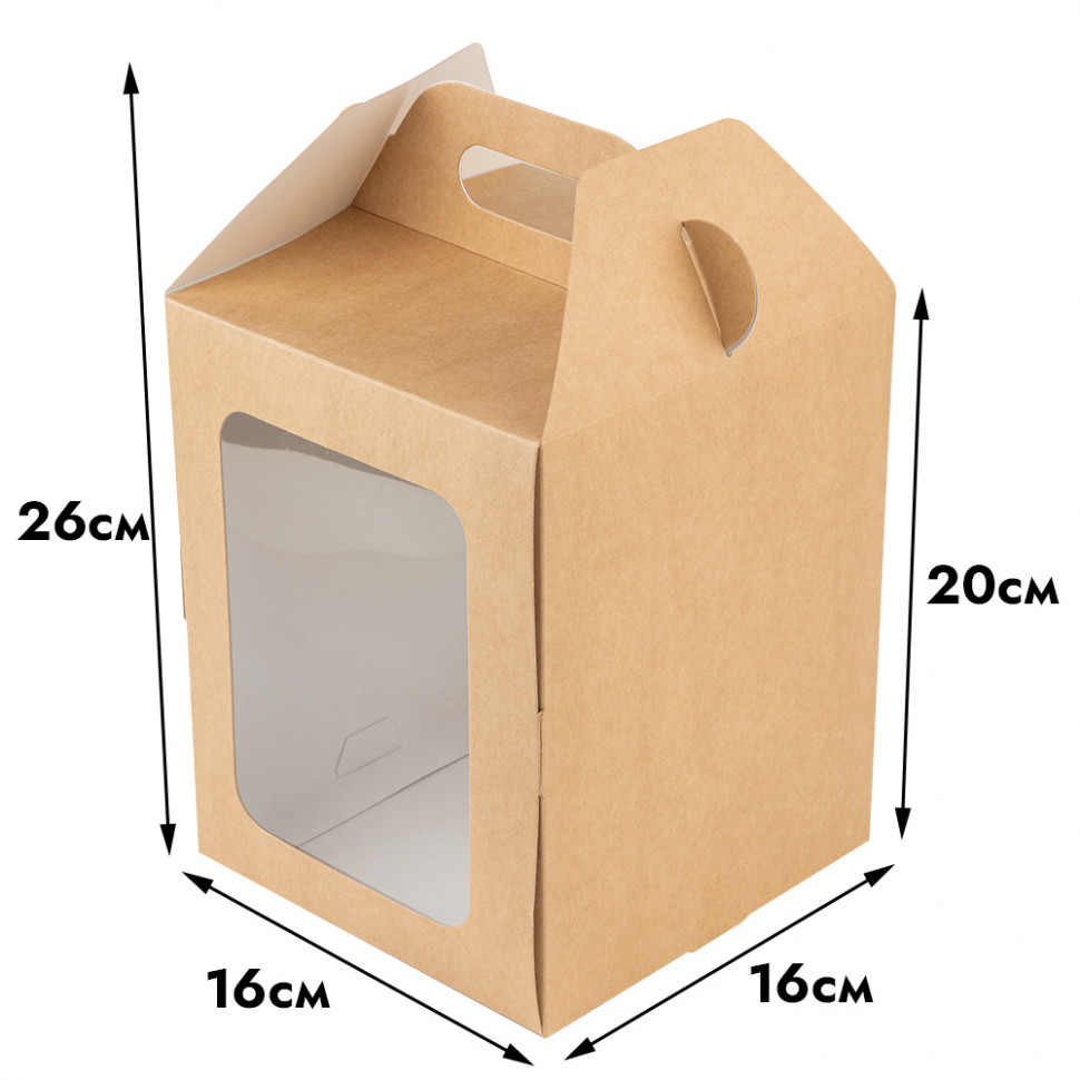 Коробка-домик 16х16х20 см, крафт