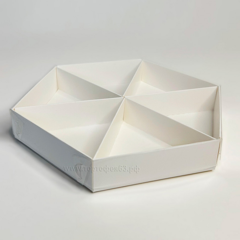 Коробка для ассорти сладостей 17,5х17,5х3 с прозрачной крышкой, белая