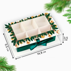 Коробка для 6 конфет с окном &quot;Золотые игрушки&quot;   