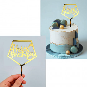 Топпер «Happy Birthday» пятиугольник, золотой