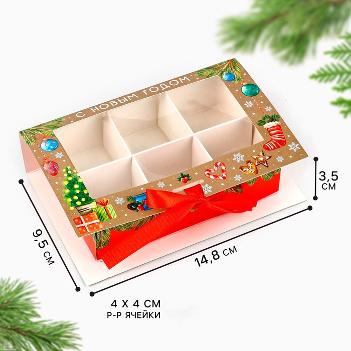 Коробка для 6 конфет с окном "С Новым годом"    