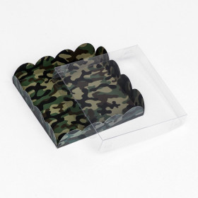 Коробка 15х15х3 см с прозрачной крышкой "Камуфляж"