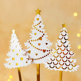 Набор топперов «Ёлочки» белые с золотым, 3 шт