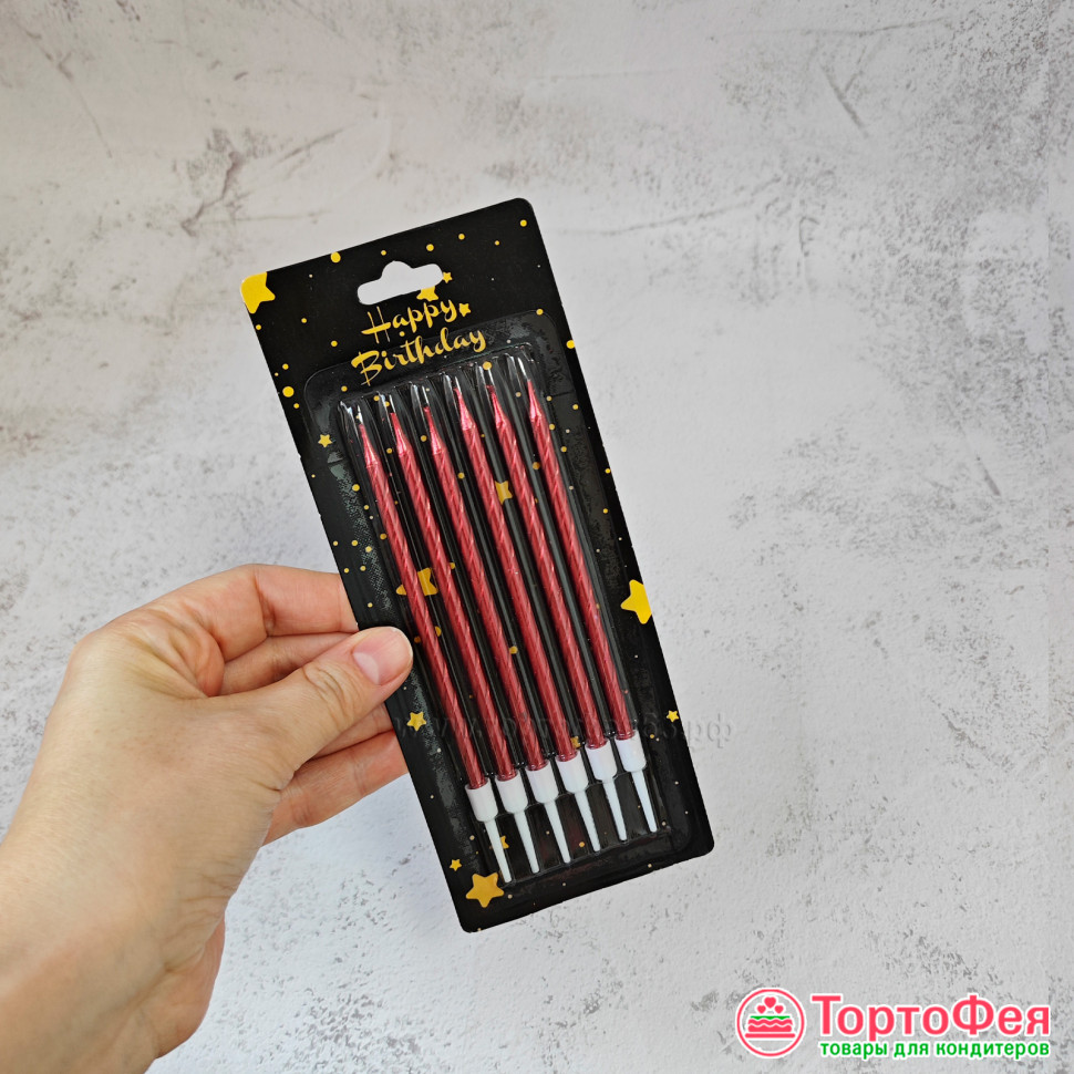 Свечи спираль Красные, 10 см / 6 шт