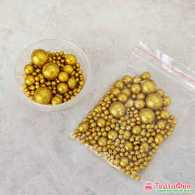 Шарики рисовые в глазури. Блеск &quot;Золото&quot; 2-13 мм, 20 гр
