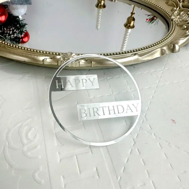 Декор из акрила "Happy Birthday" в Круге 8,5 см, Серебро