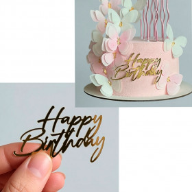 Декор из акрила "Happy Birthday (с днем рождения)" золотой / 8,5*5,6 см