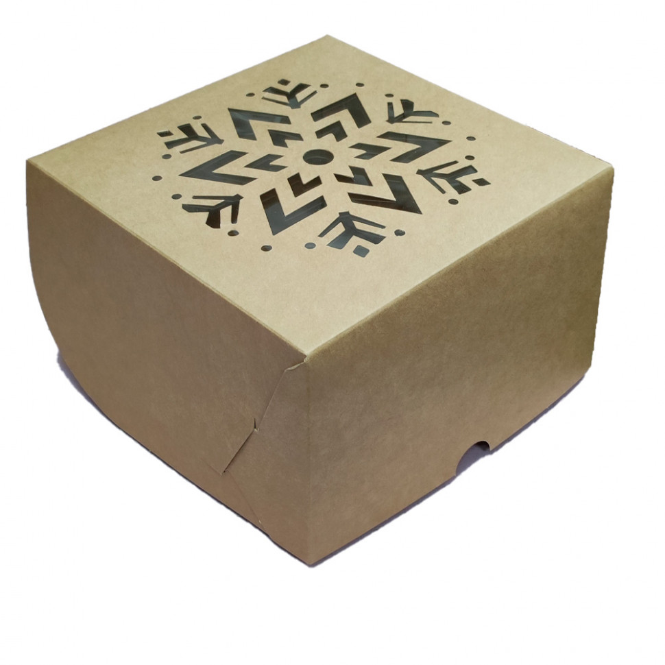 Коробка для 4 капкейков с окном "Снежинка", крафт