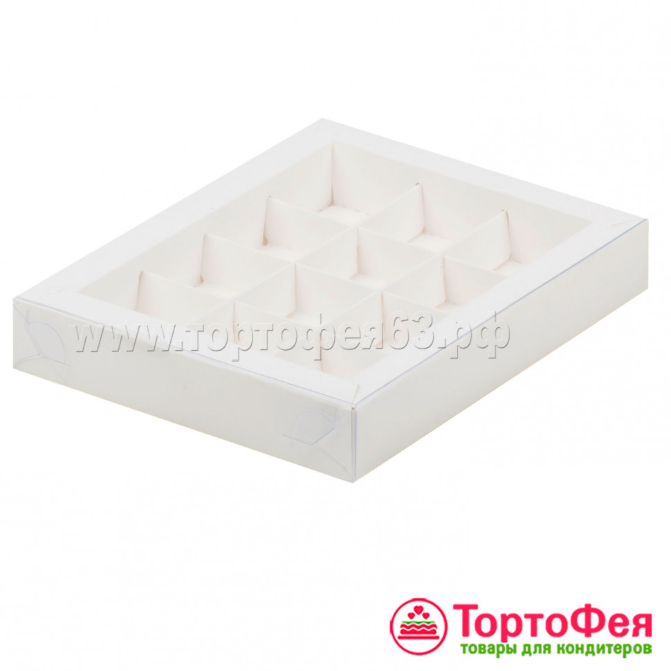 Коробка для 12 конфет с прозрачной крышкой, белая